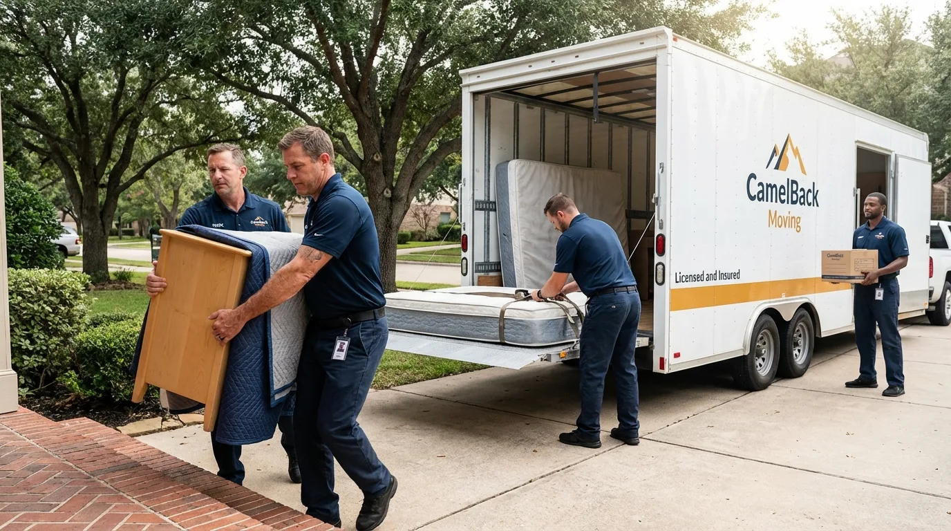 Crew loading residential truck for cross-state move from Amityville, NY