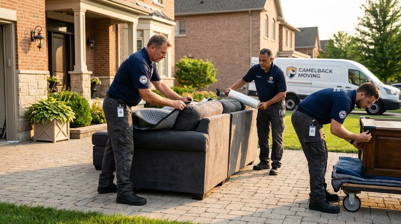 Large estate moving crew wrapping furniture in Amityville, NY
