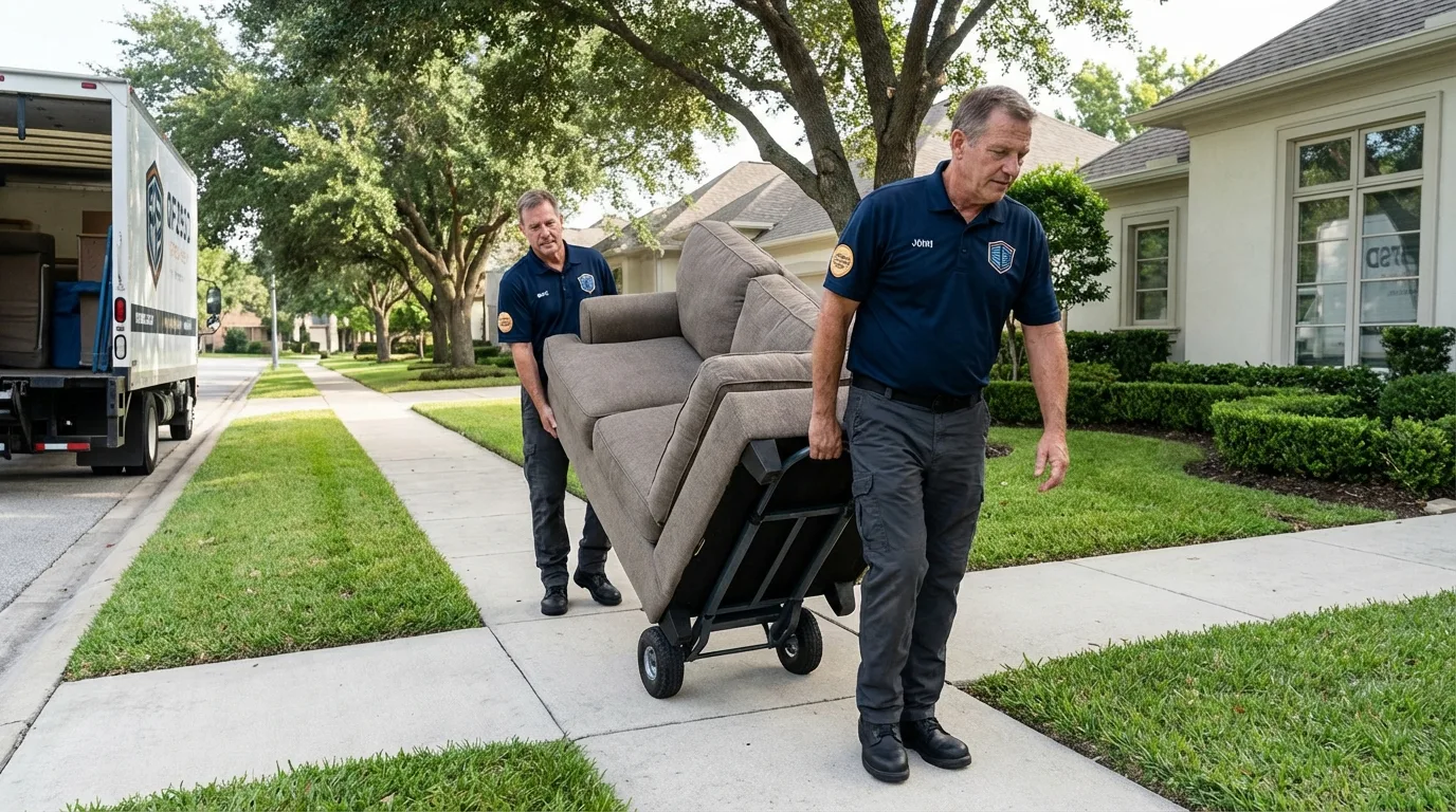 Local residential moving crew loading furniture in Amityville, NY